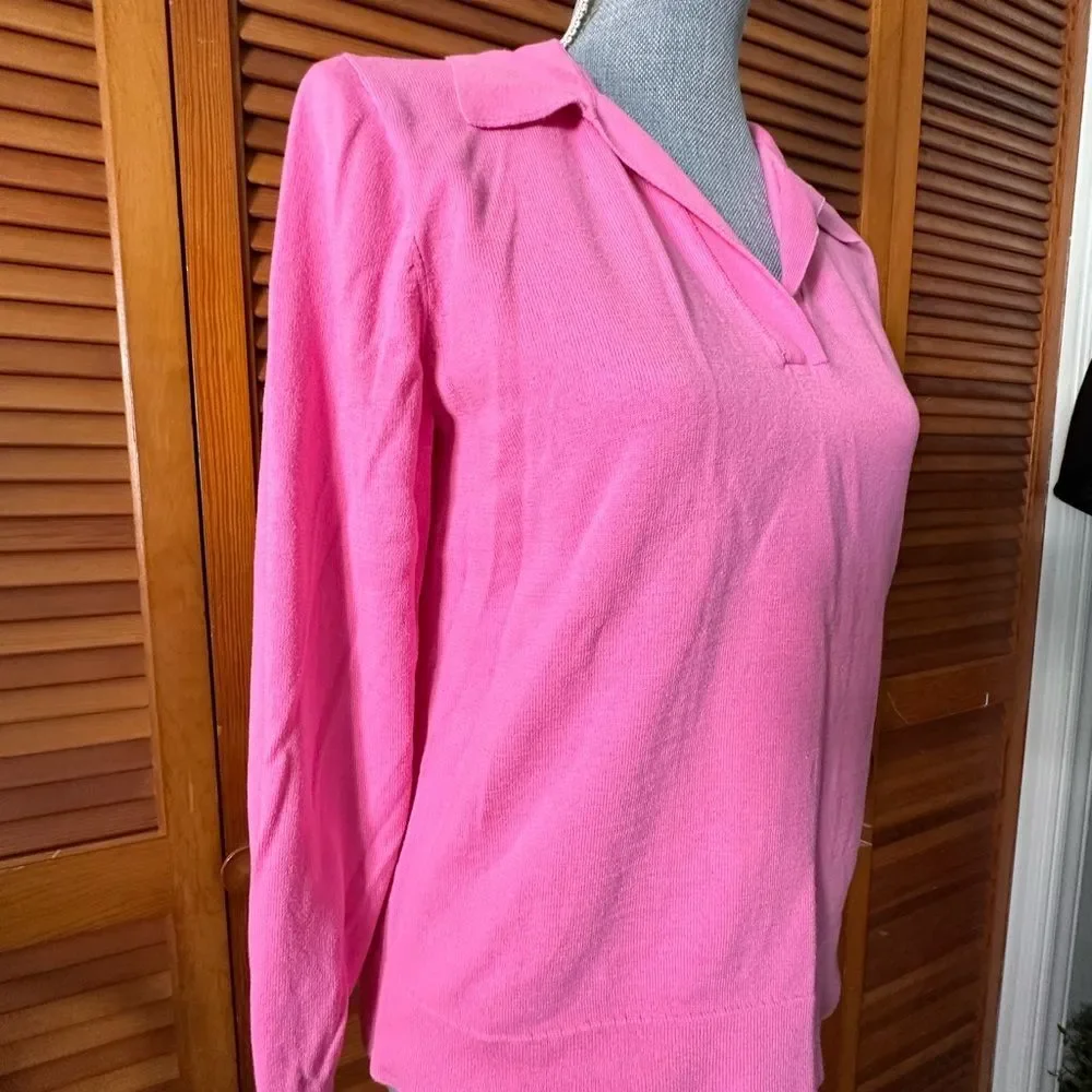 J. Crew Hot Pink Collared Cotton Preppy Sweater